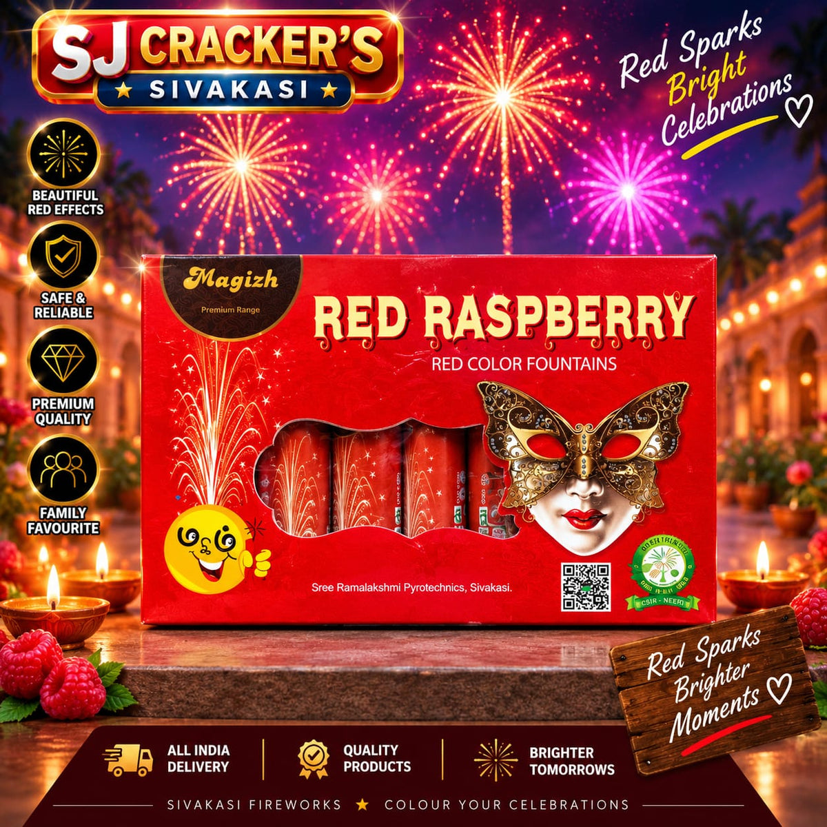 Red Raspberry Colour Fountains (Magizh Premium Range) - Flower Pot product photo